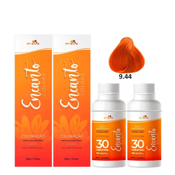 KIT 2 Tinta para Cabelo 9.44 Muito Claro Cobre Intenso 60g + 2 Oxigenda 30 Vol. Coloração Permanente Ruivo Cenoura