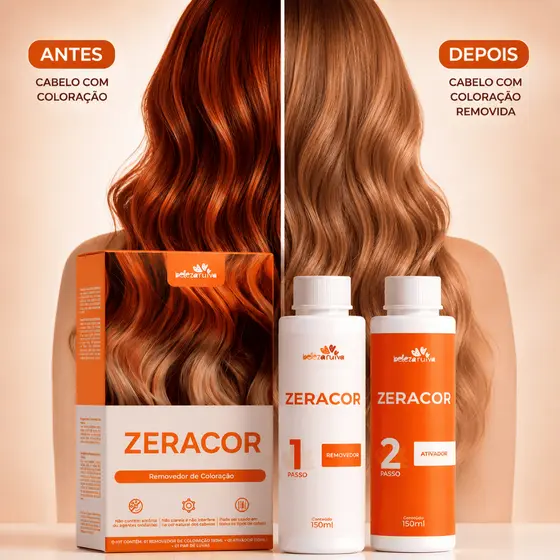 Removedor de Tinta de cabelo ZeraCor Beleza Ruiva 300ml Removedor de Coloração com Queratina Sem Amônia Não Clareia