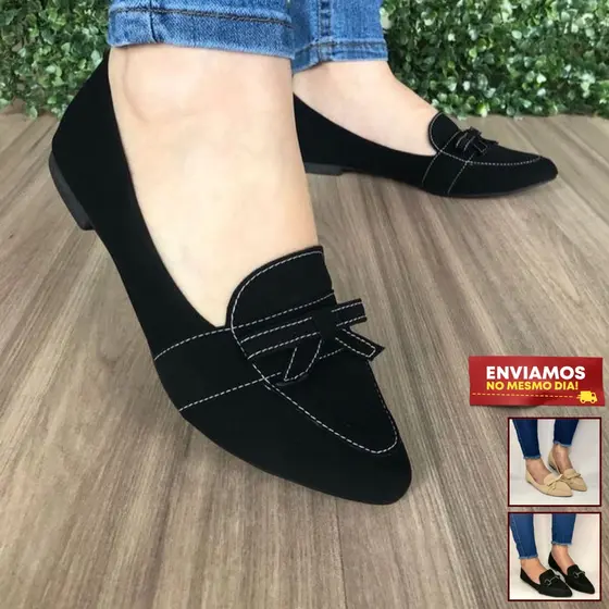 Sapatilha Feminina Bico Fino Rasteirinha Mocassim Feminino Rasteira Preta Sandália Casual Sapato Feminino Preto Confort