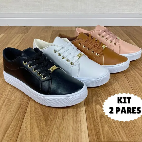 Kit 2 Pares Tenis Feminino Sapatilha Casual Original Confortavel Direto da Fabrica