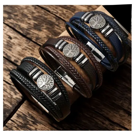 Pulseira Vintage Moda Masculina Em Couro Linha Premium