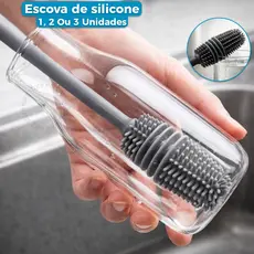 Escova Silicone Lavar Garrafa Copo Taça Mamadeira 1 2 Ou 3 Unidades Casa Cozinha Limpeza Multiuso Cabo