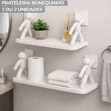 Prateleira Estante Bonequinho Plástico 1 ou 2 Unidade Suporte Decorativa Multifuncional Adesivo Casa