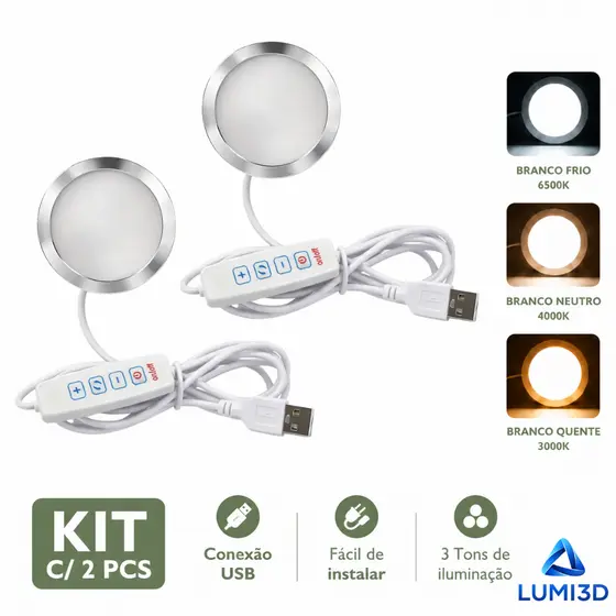 Kit 2x LED 001 3 Tons USB 5V para Impressora 3D Bambu Lab Fácil Instalação DIY 3 Cores