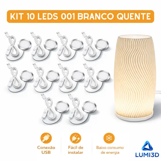 Kit 10x LED 001 Branco Quente USB 5V para Impressora 3D Bambu Lab Projeto DIY