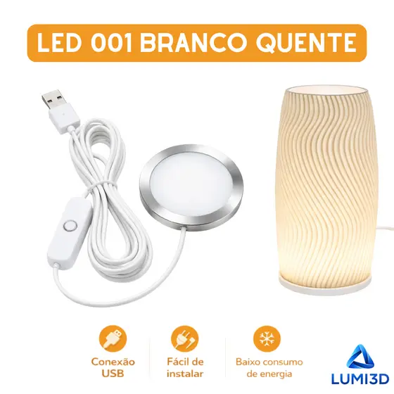 Kit LED 001 Branco Quente USB 5V para Impressora 3D Bambu Lab Fácil Instalação DIY