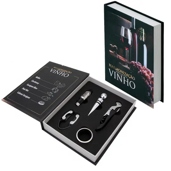 Kit Vinho Livro Com Saca Rolhas Dosador Tampa