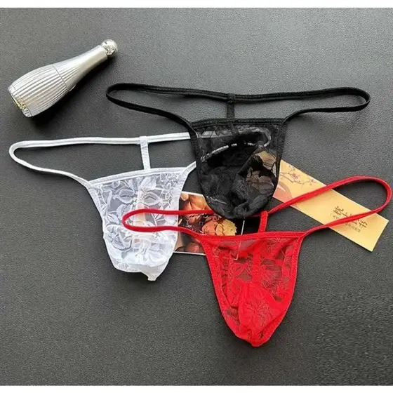 Cueca masculina de renda Kit 3 unidades cores variadas sensual romântica 1788