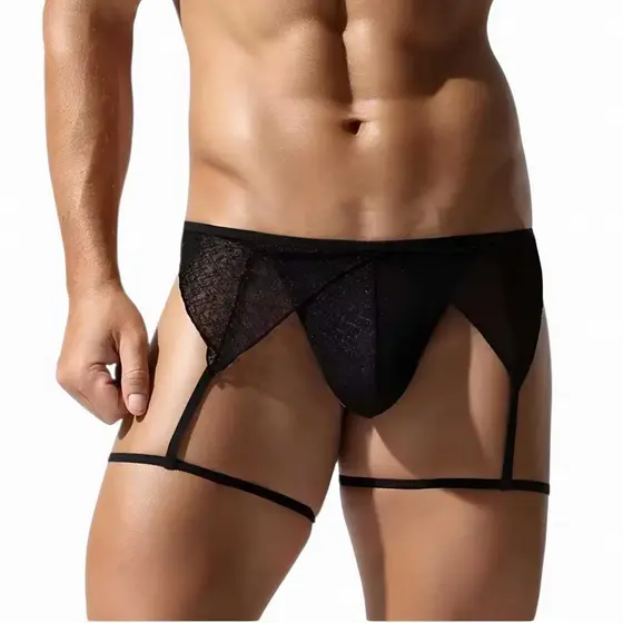 Cueca masculina fio dental de renda com persex romântico sensual casal noite 2082
