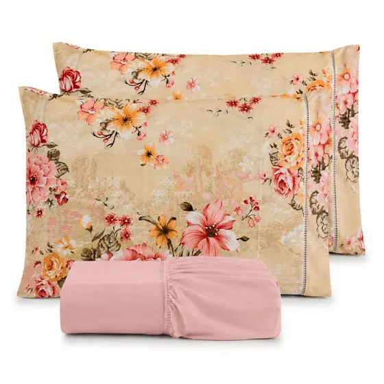 Kit Lençol Fronha Estampada Cama Solteiro Casal Queen King 400 fios Micropercal 03 Peças Ponto Palito