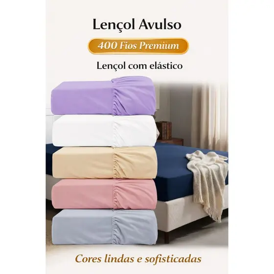 Lençol Com Elástico Avulso 400 Fios Micropercal Poliéster Liso