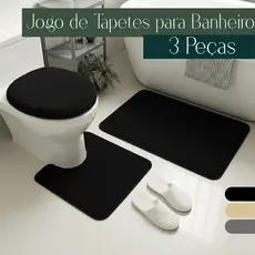 Conjunto Banheiro 3 Peças Tapete Preto Jogo Banheiro - Diversas Cores