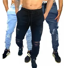 Calças Preta Clara e Média Jogger Jeans e Sarja Masculina Com Elástico e Cordão d ajuste LYCRA Kit 3