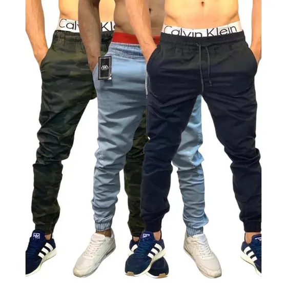 calça maculina jogger jeans e sarja lisa e rasgada kit Preta Branca Bege c Garantia Pronta entrega