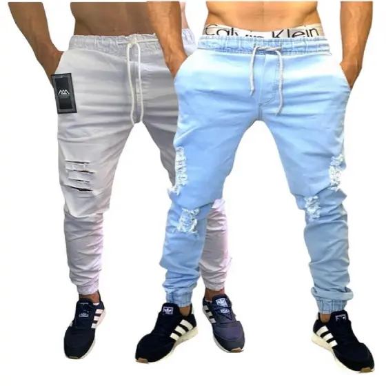 Calça Jogger Masculina Sarja e Jeans com elastico kit com 2 em promoção cores do Preto ao Branco