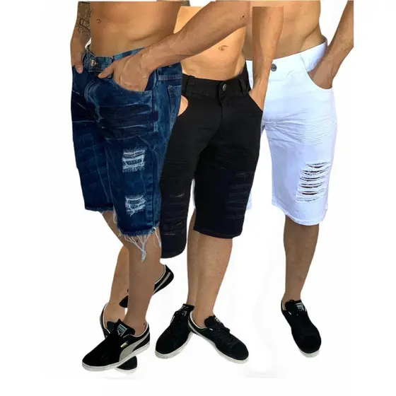 bermuda jeans masculina Preta Branca Jeans Escuro e Claro Bordo e Caramelo Máximos Bermudaria RD