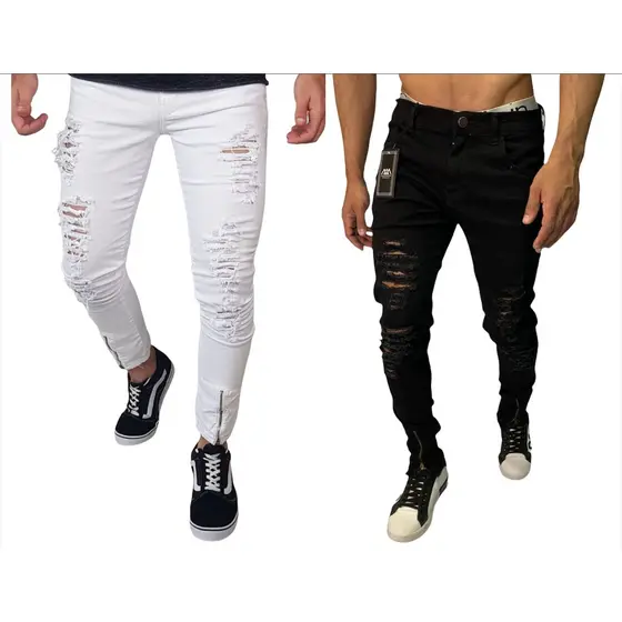 Calça Jeans preta  azul Masculina Skinny Slim rasgada Branca Clara Escura e Preto  frete grátis