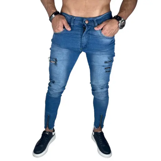 Calça Jeans Masculina Skinny Elastano Branca Preta e Jeans Original Promoção pronta entrega zíper barra em moda premium