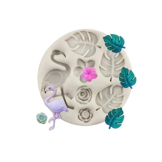 Molde de Silicone Tropical MICRO Costela de Adão e Flamingo MOLDE RASO para Artesanato e Confeitaria