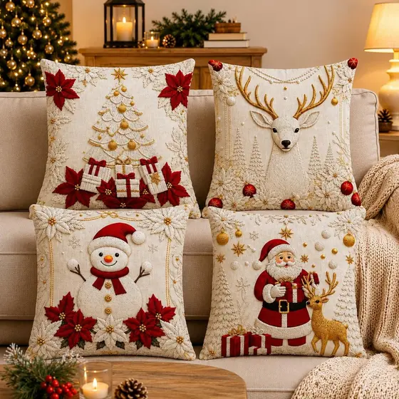 kit Feliz Natal 4 peças capa de almofadas para decoração Natalina