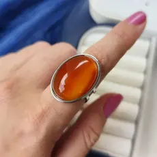 Anel Pedra Natural Oval Grande Aço Inoxidável Hipoalergênico Regulável