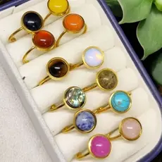 Anel Feminino Pedras Naturais em Aço Inoxidável  Jóias Minimalista Dourado Namoro Noivado Casamento