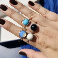 Anel Feminino Aço Inoxidável Ajustável com Pedras que imitam naturais Hippie Chic