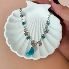 Colar Choker Aço Inoxidável Medalhas com Pingente Sol e Lua
