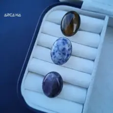 Anel Feminino Aço Inoxidável Hipoalergênico com Pedra Natural Grande Tamanho Ajustável