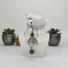 Colar + Brinco Conjunto em Aço Inoxidável com Pedras Naturais Abalone Opalina Aventurine Jaspe Sodalita