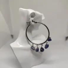 Brinco Feminino Argola Aço Inoxidável com Pedra Sodalita Lápis Lazuli
