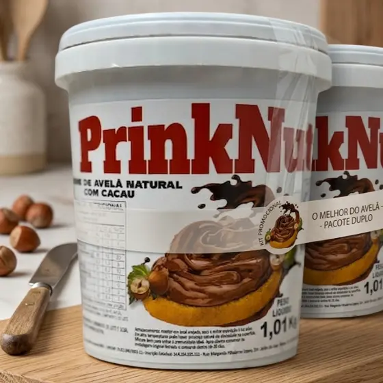 Kit 2 Unidades Creme de Avelã PrinkNut 1kg Especial P/ Bolos Paes e Frutas
