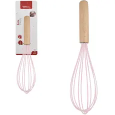 BATEDOR DE CLARA FOUET MANUAL DE SILICONE ROSA CABO MADEIRA 26X6,5CM WX