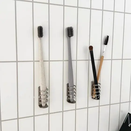 Suporte de escova de dentes de aço inoxidável de mola simples sem perfuração 304 engrossado suporte de escova de dentes