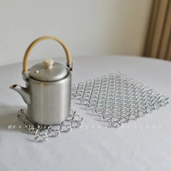 Estilo japonês mão-tecido 304 aço inoxidável almofada de isolamento térmico pote almofada Coaster Placemat almofada Anti