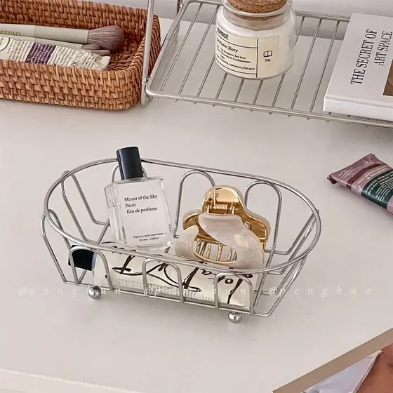 Cesta de armazenamento de Metal de ferro simples Desktop jóias cosméticos organizando cesta de armazenamento ins estilo