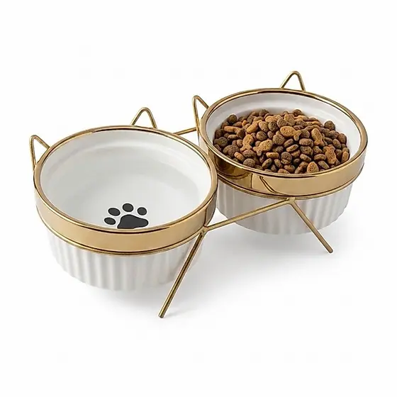 Comedouro  Bebedouro duplo elevado ceramica Caes Gatos Pets persa
