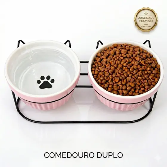 Comedouro  Bebedouro duplo elevado ceramica Caes Gatos Pets