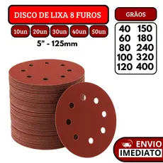 Kit Disco De Lixa Com Velcro Circular 8 Furos Para Lixadeira Madeira Metal Massa Corrida - 5" 125mm