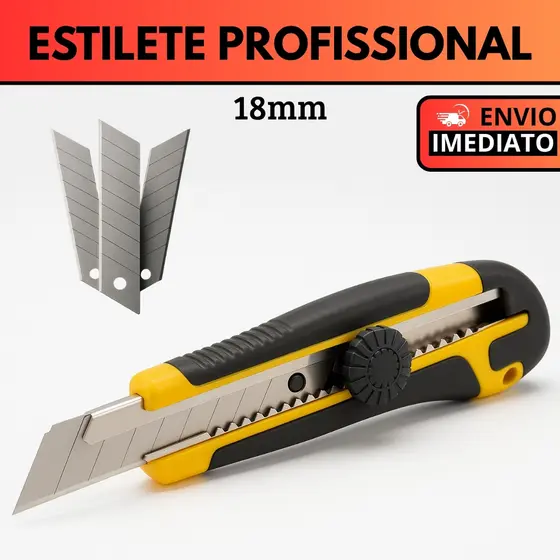 Estilete Profissional 18mm Emborrachado Ergonômico Com Trava de Segurança e Lamina Segmentada