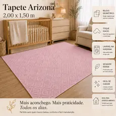 Tapete Sala 2,00x1,50 Rosa Geométrico Alto Relevo Macio Antiderrapante Quarto Escritório