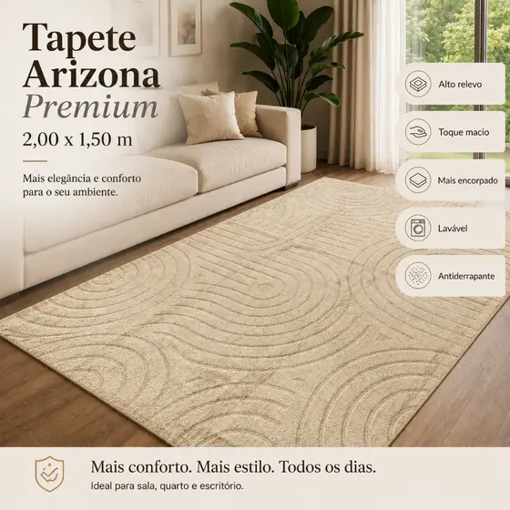 Tapete Sala 2,00x1,50 Alto Relevo Moderno Premium Macio Antiderrapante Quarto Decorativo Bege