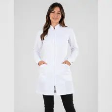 Jaleco Feminino Oxford Manga Longa Acinturado Gola Padre Com Zíper Saúde Estética