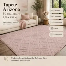 Tapete Sala 2,00x1,50 Geométrico Alto Relevo Premium Macio Antiderrapante Quarto Escritório Rosa Claro