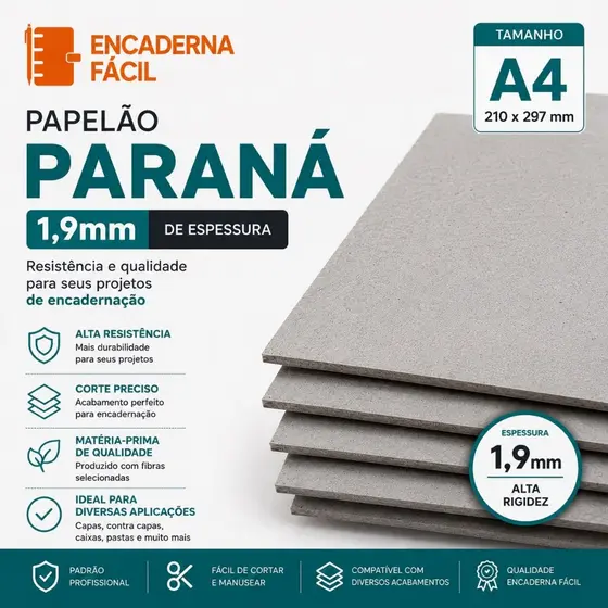 Papelão Paraná 1,9mm - 10 Placas Capa Agenda A4 21x29,7cm