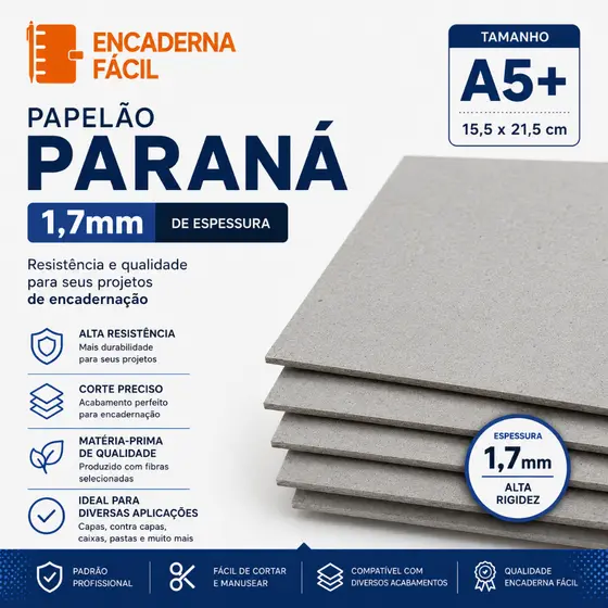Papelão Paraná 1,7mm - 50 Placas Capa Agenda A5+ 15,5x21,5cm
