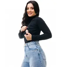 Blusa Gola Alta Manga Longa Abertura Frontal Amamentação Gestante Gravida Femenina