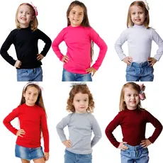 Kit 6 Blusas Gola Alta Manga Longa Infantil Menina 1 ao 14