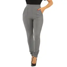Calça Social Malha Crepe Cintura Alta Feminina Bolso Skinny