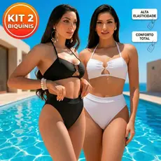 Kit 2 Biquini Feminino Hot Pants Cintura Alta Com Argola Moda Praia Verão Conforto Elegante Luxo
